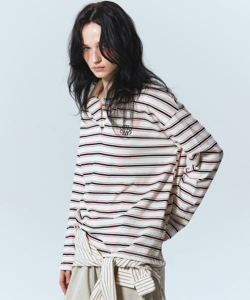 NICK&NICOLE（ニックアンドニコール）の「SIGNATURE LOGO STRIPE PK SLEEVE_IVORY（ポロシャツ・レディース・その他・MEDIUM/LARGE）」の2枚目の写真