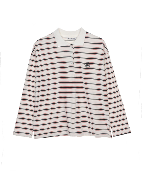 NICK&NICOLE（ニックアンドニコール）の「SIGNATURE LOGO STRIPE PK SLEEVE_IVORY（ポロシャツ・レディース・その他・MEDIUM/LARGE）」の4枚目の写真