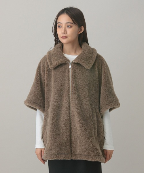 GLOBAL WORK(グローバルワーク)の「フワモコボアポンチョ/603322(ポンチョ・レディース・グレイッシュベージュ/ダークブラウン/チャコールグレー・FREE)」の16枚目の写真