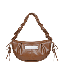 CRYSTAL SHIRRING RIBBON ROUND BAG_BROWN
