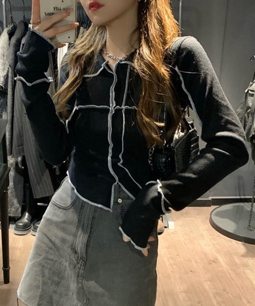 VIBGYOR Women(ヴィブジョー ウィメン)の「【Mayree】メロウ トップス 襟付き カットソー(Tシャツ/カットソー・レディース・ブラック・MEDIUM/SMALL)」の3枚目の写真