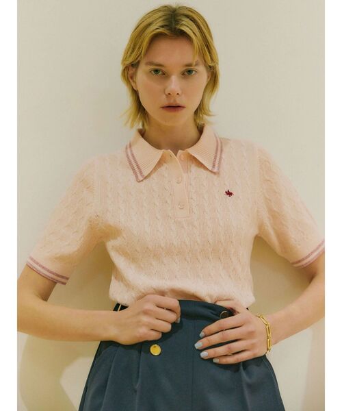 POLO BCS(ポロ ビーシーエス)の「【POLO BCSコラボ】ラインポロニット(ニット/セーター・レディース・ライトブルー/ベビーピンク/グレー/オフホワイト・MEDIUM)」の4枚目の写真