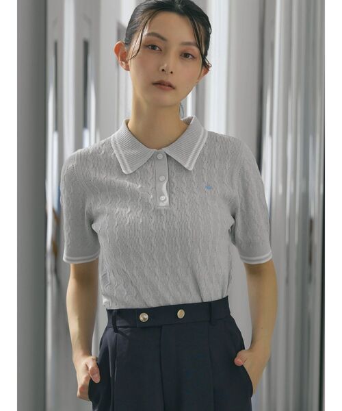 POLO BCS(ポロ ビーシーエス)の「【POLO BCSコラボ】ラインポロニット(ニット/セーター・レディース・ライトブルー/ベビーピンク/グレー/オフホワイト・MEDIUM)」の3枚目の写真