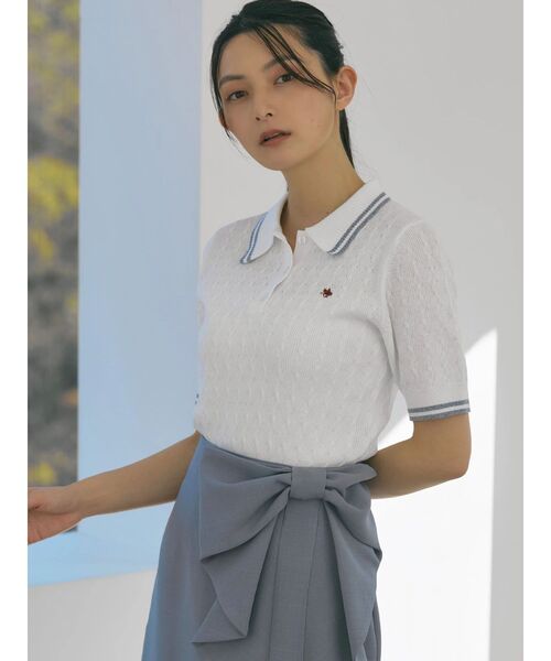POLO BCS(ポロ ビーシーエス)の「【POLO BCSコラボ】ラインポロニット(ニット/セーター・レディース・ライトブルー/ベビーピンク/グレー/オフホワイト・MEDIUM)」の2枚目の写真