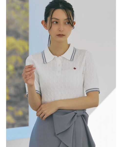 POLO BCS(ポロ ビーシーエス)の「【POLO BCSコラボ】ラインポロニット(ニット/セーター・レディース・ライトブルー/ベビーピンク/グレー/オフホワイト・MEDIUM)」の5枚目の写真
