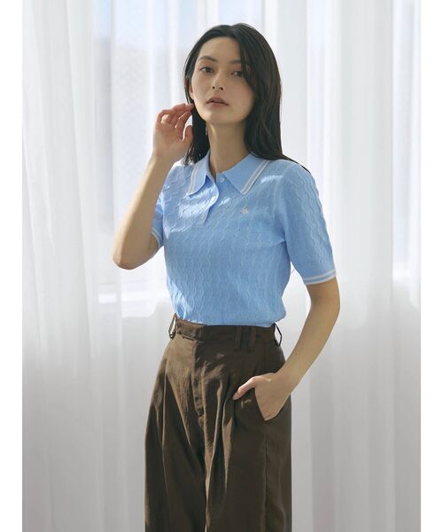 POLO BCS(ポロ ビーシーエス)の「【POLO BCSコラボ】ラインポロニット(ニット/セーター・レディース・ライトブルー/ベビーピンク/グレー/オフホワイト・MEDIUM)」の6枚目の写真