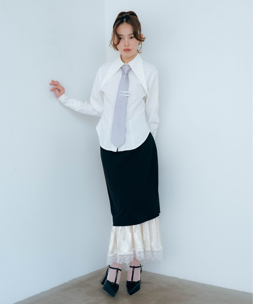 Carmelo(カーメロ)の「Lingerie Tailored Midi Skirt / ランジェリーレイヤードスカート(スカート・レディース・グレー/ブラック・38/36)」の1枚目の写真