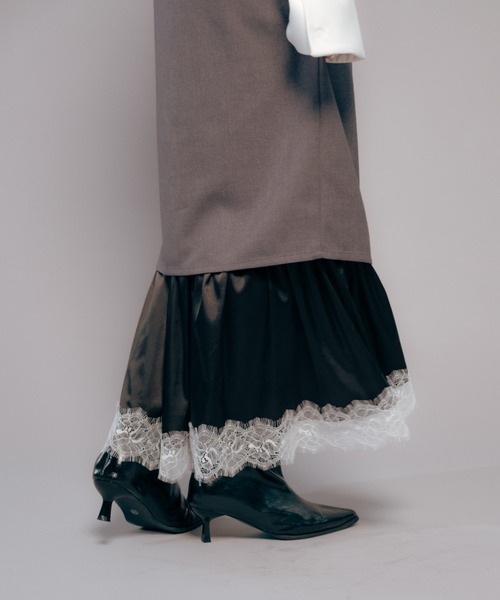Carmelo(カーメロ)の「Lingerie Tailored Midi Skirt / ランジェリーレイヤードスカート(スカート・レディース・グレー/ブラック・38/36)」の10枚目の写真