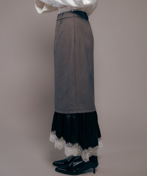 Carmelo(カーメロ)の「Lingerie Tailored Midi Skirt / ランジェリーレイヤードスカート(スカート・レディース・グレー/ブラック・38/36)」の7枚目の写真
