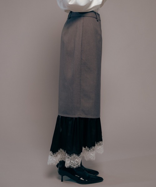 Carmelo(カーメロ)の「Lingerie Tailored Midi Skirt / ランジェリーレイヤードスカート(スカート・レディース・グレー/ブラック・38/36)」の9枚目の写真