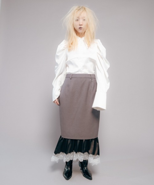 Carmelo(カーメロ)の「Lingerie Tailored Midi Skirt / ランジェリーレイヤードスカート(スカート・レディース・グレー/ブラック・38/36)」の14枚目の写真