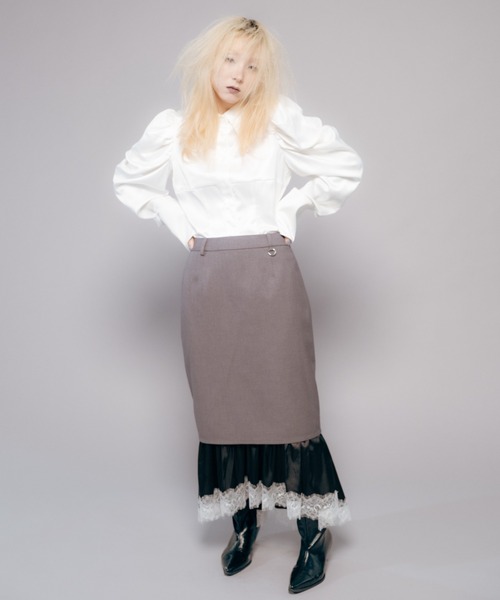 Carmelo(カーメロ)の「Lingerie Tailored Midi Skirt / ランジェリーレイヤードスカート(スカート・レディース・グレー/ブラック・38/36)」の15枚目の写真