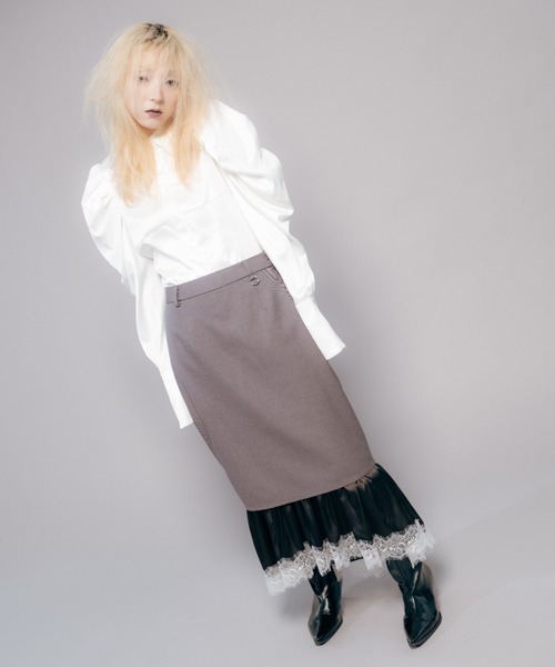 Carmelo(カーメロ)の「Lingerie Tailored Midi Skirt / ランジェリーレイヤードスカート(スカート・レディース・グレー/ブラック・38/36)」の17枚目の写真