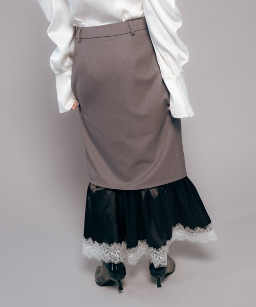 Carmelo(カーメロ)の「Lingerie Tailored Midi Skirt / ランジェリーレイヤードスカート(スカート・レディース・グレー/ブラック・38/36)」の12枚目の写真