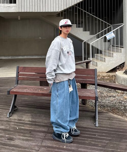 ANGLAN(アングラン)の「Stone Vintage Denim Balloon Pants - Light Blue(デニムパンツ・メンズ・スカイブルー・FREE/1/2)」の13枚目の写真