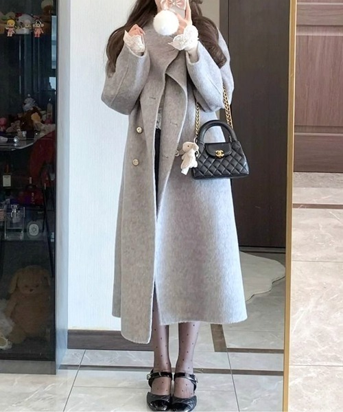 CHUL（チュル）の「スタンドカラーWボタンロングコート（その他アウター・レディース・ブラック/グレー/ホワイト・SMALL/MEDIUM/LARGE/X-LARGE）」の4枚目の写真