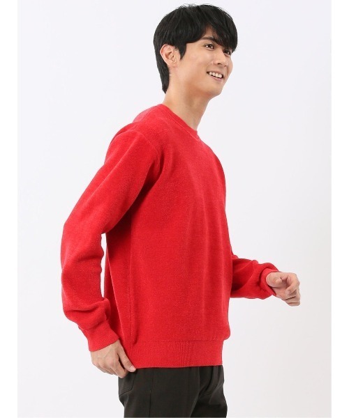 m.f.editorial(エムエフエディトリアル)の「【ハンドウォッシャブル ストレッチ】m.f.エディトリアル メンズ シェニールヤーン クルー ニット(ニット/セーター・メンズ・ライトグリーン/レッド・X-LARGE/MEDIUM/LARGE)」の4枚目の写真