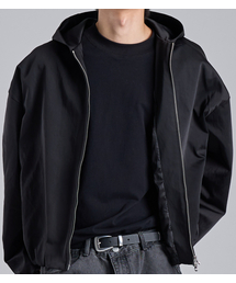 BUTTON SEOUL（ボタンソウル）の「グロシーテクスチャーツーウェイバンディングシボリフードブルゾン（ブラック）（その他アウター）」