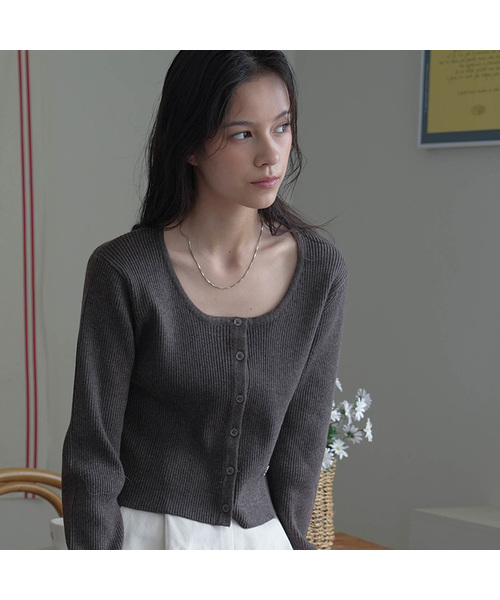 Round Ribbed Cardigan [Brown]