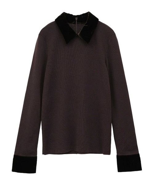 CLANE（クラネ）の「【CLANE/クラネ】VELOR COLLAR KNIT TOPS/ベロアカラーニットトップス（ニット/セーター・レディース・ブラウン/ブラック/グレー・1）」の3枚目の写真