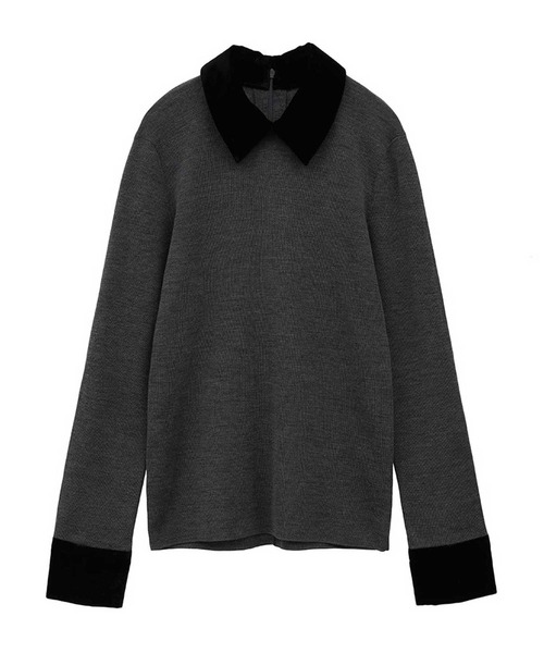 CLANE（クラネ）の「【CLANE/クラネ】VELOR COLLAR KNIT TOPS/ベロアカラーニットトップス（ニット/セーター・レディース・ブラウン/ブラック/グレー・1）」の2枚目の写真