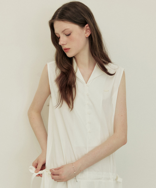 ADAUL(アダウル)の「Sleeveless button pleats mini dress - white(ワンピース・レディース・ホワイト・FREE)」の2枚目の写真
