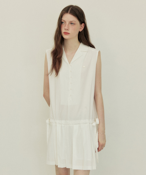 ADAUL(アダウル)の「Sleeveless button pleats mini dress - white(ワンピース・レディース・ホワイト・FREE)」の3枚目の写真