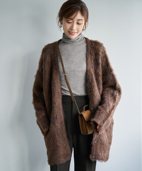STYLE DELI(スタイルデリ)の「【LUXE】毛起こしブークレジャケット風カーディガン(カーディガン/ボレロ・レディース・ブラウン/グレイッシュベージュ/ダークグレー・FREE)」の2枚目の写真