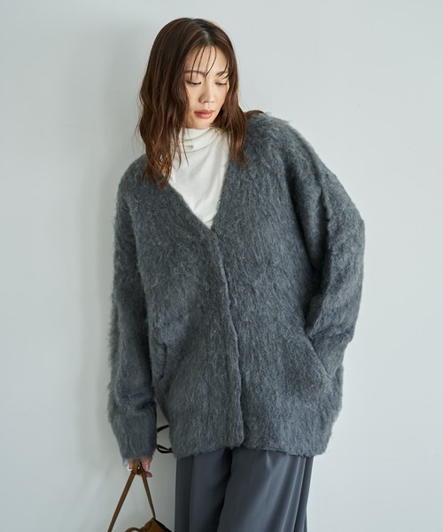 STYLE DELI(スタイルデリ)の「【LUXE】毛起こしブークレジャケット風カーディガン(カーディガン/ボレロ・レディース・ブラウン/グレイッシュベージュ/ダークグレー・FREE)」の1枚目の写真
