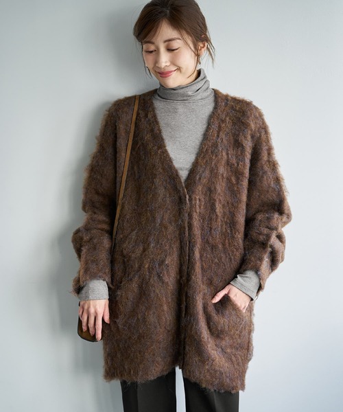 STYLE DELI(スタイルデリ)の「【LUXE】毛起こしブークレジャケット風カーディガン(カーディガン/ボレロ・レディース・ブラウン/グレイッシュベージュ/ダークグレー・FREE)」の7枚目の写真