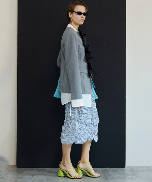 MAISON SPECIAL（メゾンスペシャル）の「No-Collar 2WAY Ribbon Jacket/ノーカラー2WAYリボンジャケット（テーラードジャケット・レディース・ブラック/グレー・FREE）」の6枚目の写真