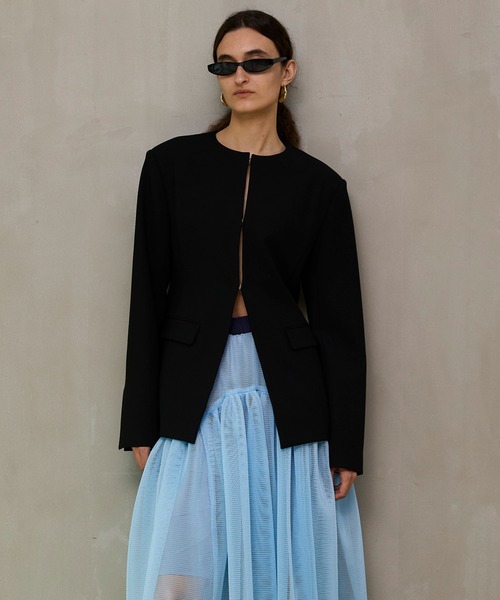 MAISON SPECIAL（メゾンスペシャル）の「No-Collar 2WAY Ribbon Jacket/ノーカラー2WAYリボンジャケット（テーラードジャケット・レディース・ブラック/グレー・FREE）」の13枚目の写真