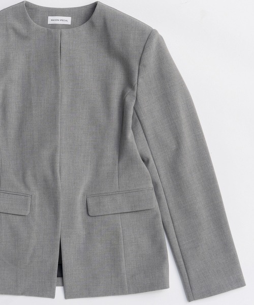 MAISON SPECIAL（メゾンスペシャル）の「No-Collar 2WAY Ribbon Jacket/ノーカラー2WAYリボンジャケット（テーラードジャケット・レディース・ブラック/グレー・FREE）」の19枚目の写真