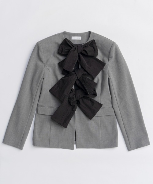 MAISON SPECIAL（メゾンスペシャル）の「No-Collar 2WAY Ribbon Jacket/ノーカラー2WAYリボンジャケット（テーラードジャケット・レディース・ブラック/グレー・FREE）」の14枚目の写真