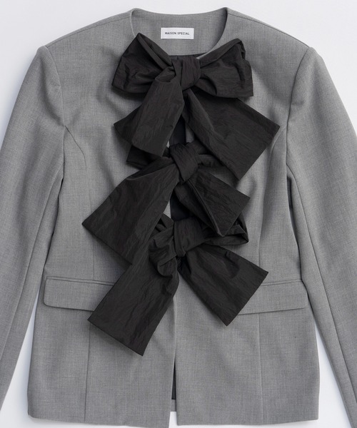 MAISON SPECIAL（メゾンスペシャル）の「No-Collar 2WAY Ribbon Jacket/ノーカラー2WAYリボンジャケット（テーラードジャケット・レディース・ブラック/グレー・FREE）」の15枚目の写真