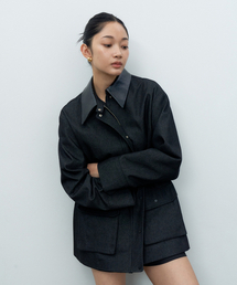 MAKE A TOAST（メイクアトースト）の「Denim leather collar blue jacket black MBESJK003BK（ライダースジャケット・レディース）」