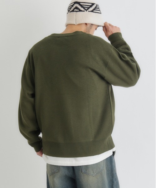 BACK NUMBER（バックナンバー）の「【BACK NUMBER】アクリルサークルロゴクルーネックセーター (カジュアル/遊び心/リラックス/耐久性)（ニット/セーター・メンズ・オリーブ/ホワイト/イエロー・L/XL/M）」の10枚目の写真