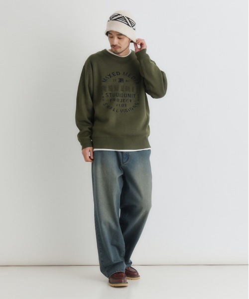 BACK NUMBER（バックナンバー）の「【BACK NUMBER】アクリルサークルロゴクルーネックセーター (カジュアル/遊び心/リラックス/耐久性)（ニット/セーター・メンズ・オリーブ/ホワイト/イエロー・L/XL/M）」の11枚目の写真