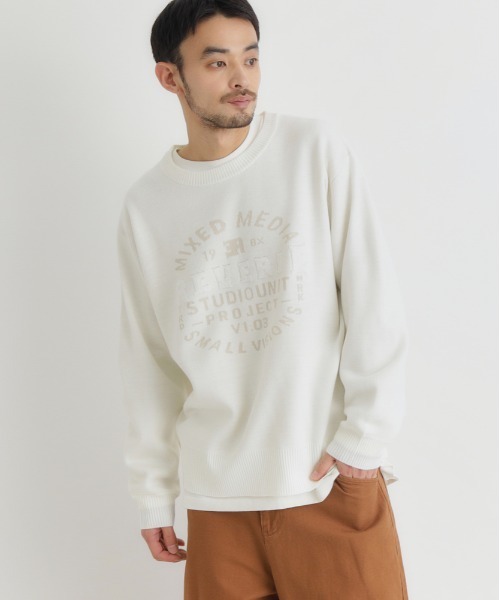 BACK NUMBER（バックナンバー）の「【BACK NUMBER】アクリルサークルロゴクルーネックセーター (カジュアル/遊び心/リラックス/耐久性)（ニット/セーター・メンズ・オリーブ/ホワイト/イエロー・L/XL/M）」の12枚目の写真