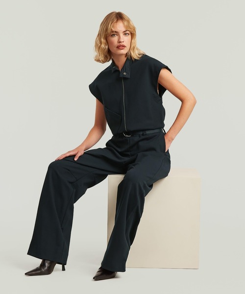 Soft Sculpt Jumpsuit/ソフトタッチキャップスリーブワイドレッグオールインワン
