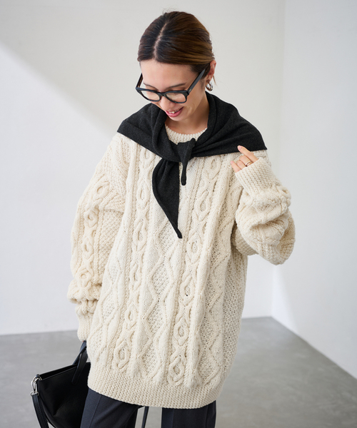 セール】ATHENA DESIGNS HAND ARAN CREW NECK プルオーバー（ニット