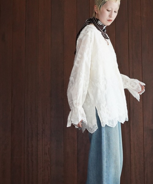 chuclla(チュクラ)の「シアーレースフレンチシャツ chw26s043(シャツ/ブラウス・レディース・ホワイト・FREE)」の5枚目の写真