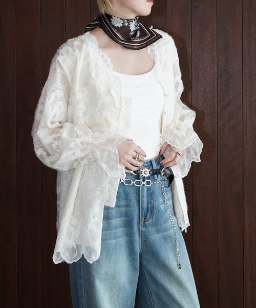 chuclla(チュクラ)の「シアーレースフレンチシャツ chw26s043(シャツ/ブラウス・レディース・ホワイト・FREE)」の14枚目の写真