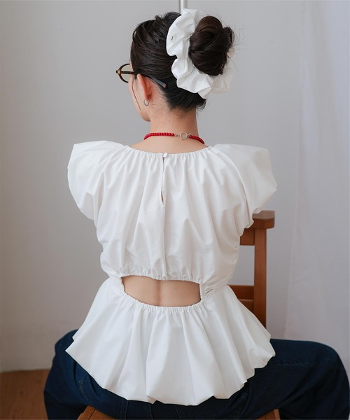 miette(ミエット)の「シュシュセットバルーンブラウス(シャツ/ブラウス・レディース・ライトブルー/ブラック/ライトイエロー/ホワイト/ドット・L/M)」の2枚目の写真