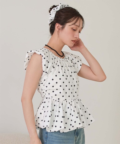 miette(ミエット)の「シュシュセットバルーンブラウス(シャツ/ブラウス・レディース・ライトブルー/ブラック/ライトイエロー/ホワイト/ドット・L/M)」の5枚目の写真