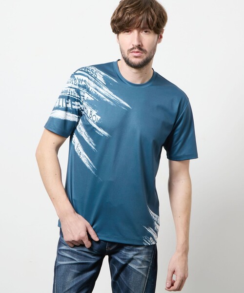 HIDEAWAYS NICOLE(ハイダウェイニコル)の「バイヤスハケメロゴプリント クルーネック半袖Tシャツ(Tシャツ/カットソー・メンズ・ブラック/ラベンダー/ブルー/オフホワイト・X-LARGE/LARGE/MEDIUM)」の3枚目の写真