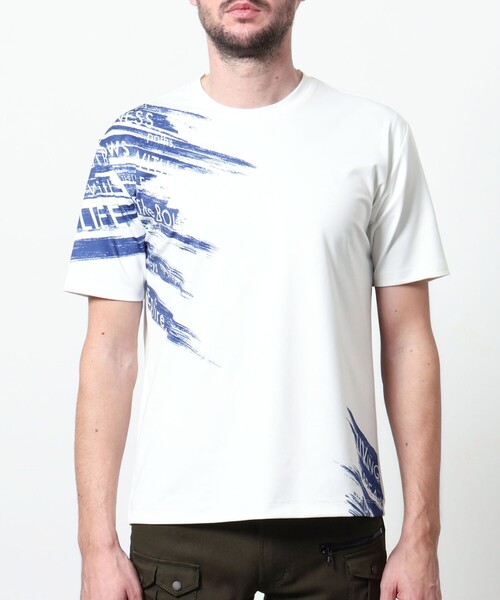 HIDEAWAYS NICOLE(ハイダウェイニコル)の「バイヤスハケメロゴプリント クルーネック半袖Tシャツ(Tシャツ/カットソー・メンズ・ブラック/ラベンダー/ブルー/オフホワイト・X-LARGE/LARGE/MEDIUM)」の6枚目の写真