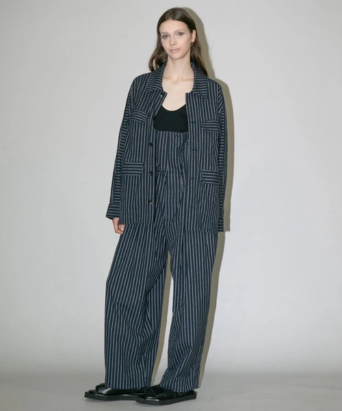 my beautiful landlet(マイビューティフルランドレット)の「【my beautiful landlet】STRIPED CURL YARN OVERALLS(サロペット/オーバーオール・メンズ・ホワイト/ネイビー/ブラック・0/1)」の11枚目の写真