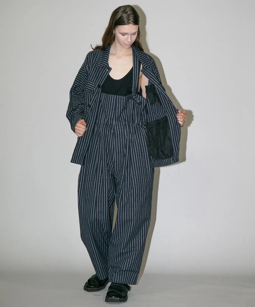 my beautiful landlet(マイビューティフルランドレット)の「【my beautiful landlet】STRIPED CURL YARN OVERALLS(サロペット/オーバーオール・メンズ・ホワイト/ネイビー/ブラック・0/1)」の12枚目の写真