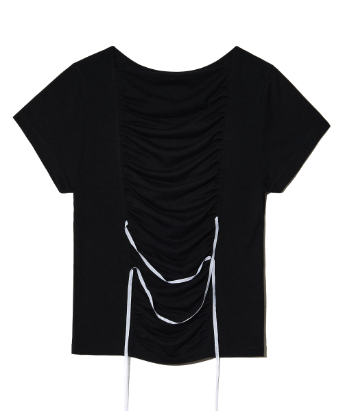 PIECEMAKER（ピースメーカー）の「RIBBON SHIRRING TEE (BLACK)（Tシャツ/カットソー・レディース・その他・FREE）」の2枚目の写真